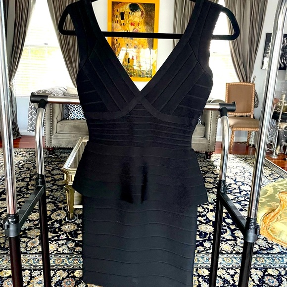 herve leger peplum dress Herve Leger Rebeca Sleeveless Peplum Bandage Mini Dress Black Cocktail Small